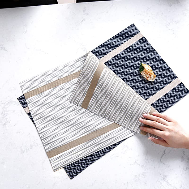 Placemats Washable Dinner Mats Easy to Clean PVC Table Mats Set of 6 (Stripe White) - color: Stripe White, size: placemats set of 6