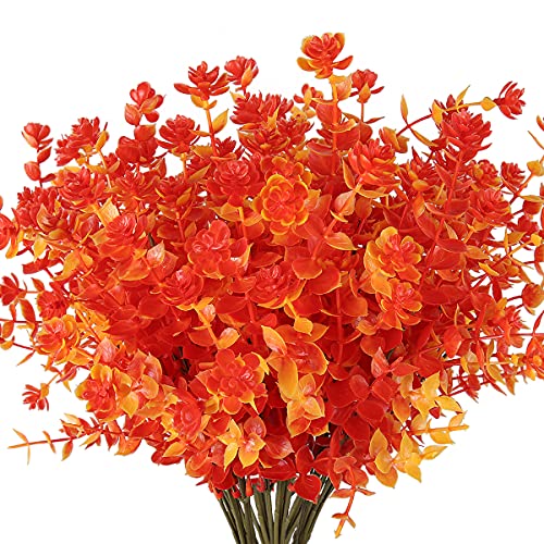RECUTMS 8 Bundle Artificial Fall Flowers No Fade Faux Autumn Plants Outdoor | Faux Fall Mums,Fake Gold Indoor Outdoor Greenery Shrubs for Thanksgiving Christmas Wedding Party Home Garden Fireplace Décor - color: Golden, size: 8 Pcs