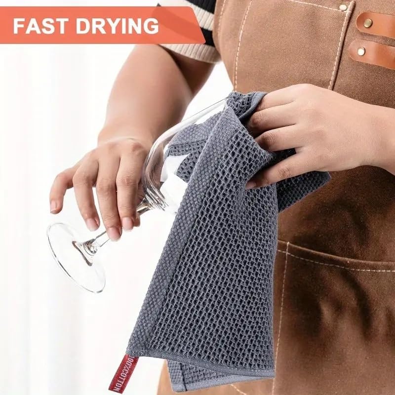 2PCS Kitchen Dish Towels Sets Cotton Waffle Weave Dish Towels Dishcloths for Kitchen Soft, Absorbent, Quick Drying, Durable, Grey, Grey - color: Grey