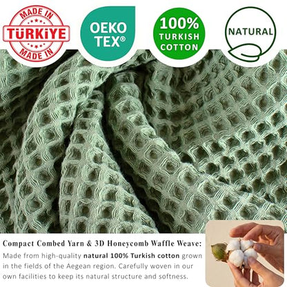 PÜSKÜL 2-Piece Natural 100% Turkish Cotton Waffle Bath Towels Extra-Large | Sage Green 32x63" Bath Sheet Towel, Light Soft Absorbent Quick-Dry Lint-Free Premium Honeycomb Weave Oeko-Tex Made in Turkiye - color: Sage Green