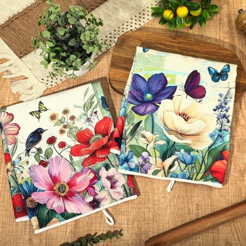 Tudomro 6 Pcs Oil Painting Flowers Kitchen Towels Floral Dish Hand Tea Towel - color: Floral