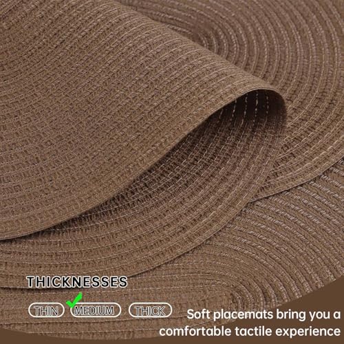 Placemats Set of 6, Woven Oval Braided Dining Table Mats(Chocolate Brown) | 12 x 17.5 Inch Size Fits Plates and Flatware; Hand Washable and Heat Resistant for Kitchen Use, with Farmhouse and Boho Style - color: Solid Brown, size: 6 pcs
