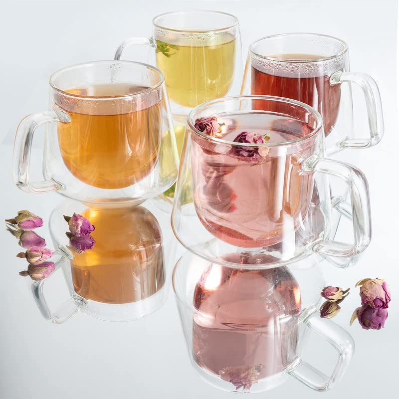 Moss & Stone Set of 4 Double Wall Glass Cup Clear Mug, Double Walled Coffee Mugs 7.5 Oz, Glass Tea Mugs, Insulated Coffee Mug With Handle. - style: 4 Cups