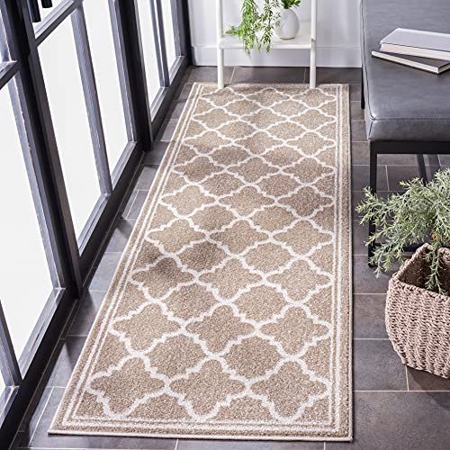 SAFAVIEH Amherst Collection Runner Rug - 2'3" x 11', Wheat & Beige, Moroccan Trellis Design, Non-Shedding & Easy Care, Ideal for High Traffic Areas in Living Room, Bedroom (AMT422S) - color: Wheat/Beige, size: 2'3" x 11' (Runner)