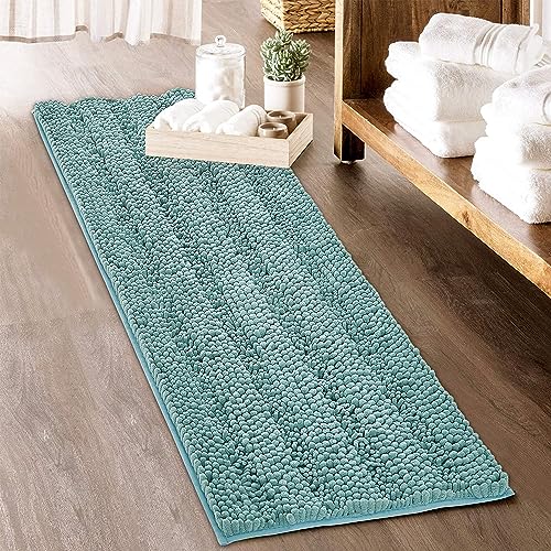 KGORGE Large Bathroom Rugs - Decorations Soft Bath Mat Water Absorbent Non-Slip Quick Drying Thick Shaggy Chenile Bathtub Set for Toilet Kitchen Entryway, Aqua, 70" x 24", 1 Piece - color: Aqua, size: 2' x 5'10" (Rectangular)