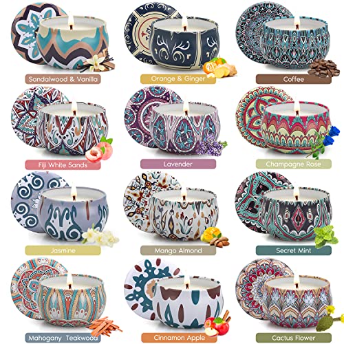 Scented Candle Gift Set, 12-Pack Fruit & Floral Aromatherapy Soy Wax Candles for Home, Stress Relief, Relaxation, 250 Hours Long Lasting, Birthday Gifts for Women, Mom, Wife, Girlfriend, Coworker