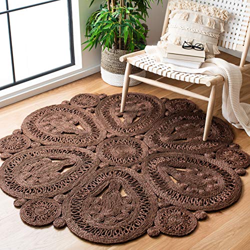 SAFAVIEH Area Rug 3' Round - Natural Fiber Collection - Rust, Handmade Jute, Decorative Boho Floral Design (NF360T) - color: Brown, size: 3' (Round)