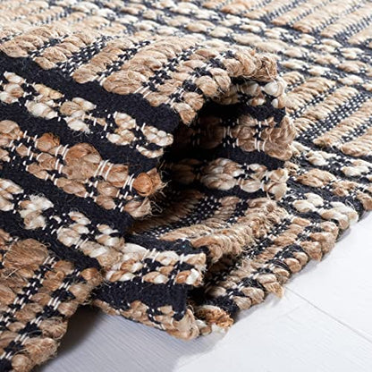 SAFAVIEH Natural Fiber Collection Accent Rug - 4' x 6', Black & Natural, Handmade Flat Weave Stripe Jute & Cotton Jute, Ideal for High Traffic Areas in Entryway, Living Room, Bedroom (NFB651Z) - color: Black/Natural, size: 4' x 6' (Rectangular)