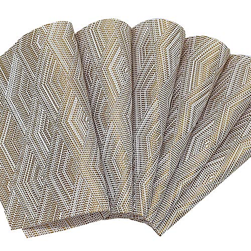Woven Vinyl Placemats for Dining Table Durable Heat Resistant Washable Wedge Placemats for Round Table,Placemats Set of 6,Gold - color: Wedge:gold