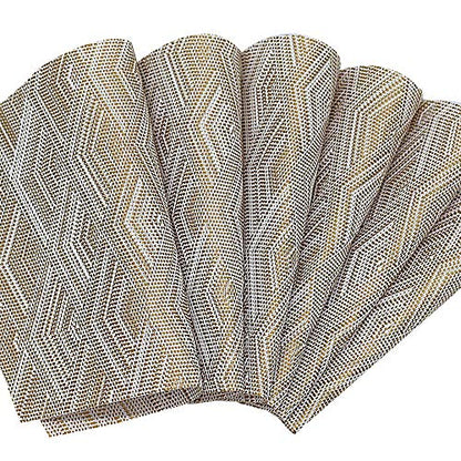 Woven Vinyl Placemats for Dining Table Durable Heat Resistant Washable Wedge Placemats for Round Table,Placemats Set of 6,Gold - color: Wedge:gold