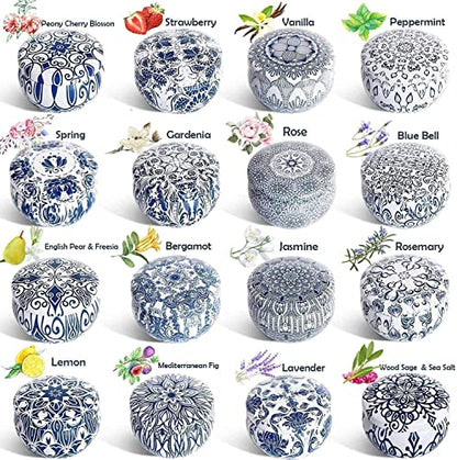 Set of 16 Small Scented Candles Gifts,Blue and White Aroma Naturals Candles,2.5 OZ Soy Wax Travel Tin Jar Candles,Appropriate Gifts for Mom,Christmas, Birthday, Thanksgiving,Christmas Celebrations. - color: Blue