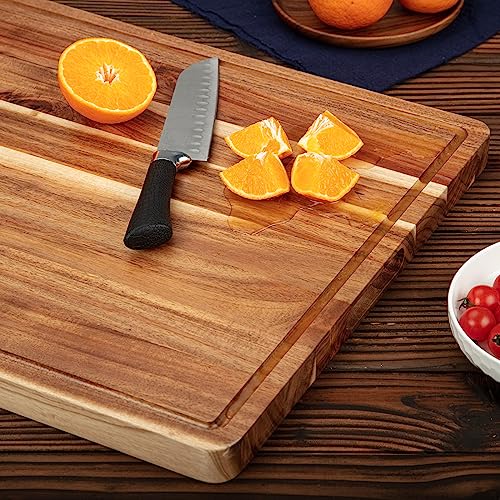 PioneerWorks 26.38*19.29*2.13 Cutting Boards, Large Acacia Wood Cutting Boards for Kitchen, Reversible Chopping Board with Deep Groove, Butcher Block Wooden Cutting Board for Meat and Veggies or Fruit
