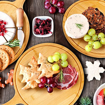 Nuenen 30 Pcs Round Wood Cutting Board with Handle Acacia Bamboo Wooden Serving Kitchen Chopping Boards for Pizza, Bread, Cheese, Charcuterie, Fruit, Vegetables (Bamboo)