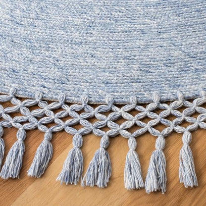 SAFAVIEH Sahara Collection 4' Round Blue Denim SAH490L Handmade Boho Tassel Area Rug - color: Blue Denim, size: 4' (Round)