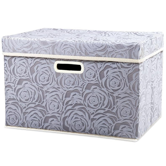 Collapsible Storage Boxes with Lids Fabric Decorative Storage Bins Cubes Organizer Containers Baskets with Cover Handles Divider for Bedroom Closet Living Room 14.9x9.8x9.8 Inch 1 Pack - color: Gray, size: Medium(1-Pack)