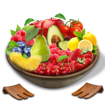 Acacia Wood Salad Serving Bowl Set – Large Wooden Bowl with Forks for Salads, Fruits & Meals – Easy to Clean, Food-Safe, Perfect for Entertaining & Gift Giving