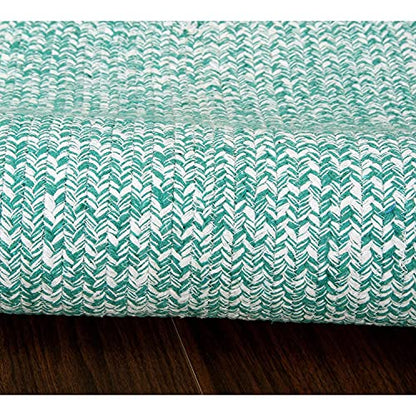 Super Area Rugs Farmhouse Braided Rug Cotton Kitchen Reversible Carpet Light Green & White, 2' X 3' Oval - color: Light Green & White, size: 2' x 3' (Oval)