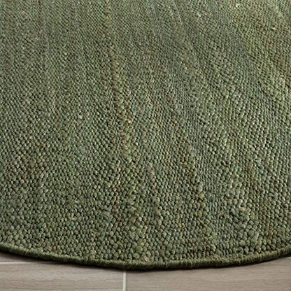 SAFAVIEH Natural Fiber Collection 6' Round Green NF368G Handmade Boho Fringe Woven Jute Area Rug - color: Green, size: 6' (Round)