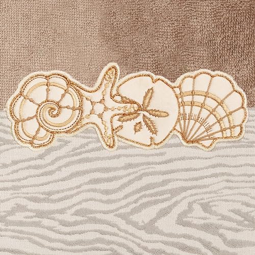 Seaside 4-Piece Luxury Towel Set, Sparkling Seashell Applique, Plush Turkish Cotton, Durable & Quick Dry, Nautical Bath Ensemble, 2 Bath 2 Hand Towels, Cocoa - color: Cocoa, size: 2 Pcs Bath 2 Pcs Hand Towel