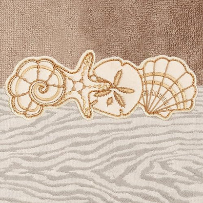 Seaside 4-Piece Luxury Towel Set, Sparkling Seashell Applique, Plush Turkish Cotton, Durable & Quick Dry, Nautical Bath Ensemble, 2 Bath 2 Hand Towels, Cocoa - color: Cocoa, size: 2 Pcs Bath 2 Pcs Hand Towel
