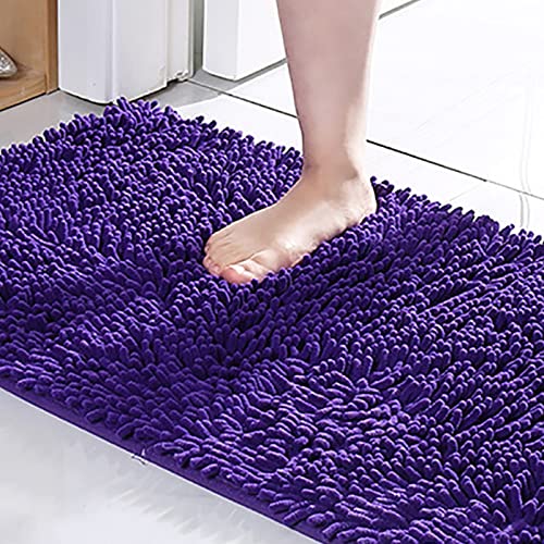 Chenille Bathroom Rugs Mat 24 x 17, Extra Soft Non Slip Water Absorbent Bath Rug, Quick Dry Machine Washable Shaggy Shower Mat, Bath Mat for Bathroom Floor, Home Decor Accessories - color: Purple, size: 1'4" x 2' (Rectangular)