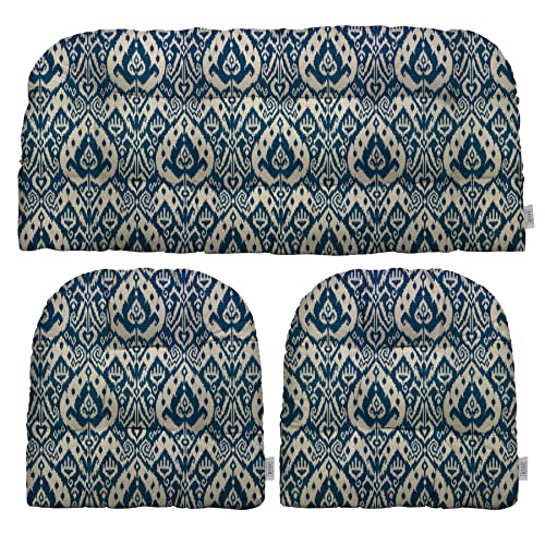 RSH DECOR 3Piece Wicker Tufted Outdoor Chair Cushions for Patio Furniture, Ashmore Marine Loveseat Cushion Set, 41” x 19” Bench & 2 Seat Cushions, Wicker Patio Furniture Cushion, Made in USA - color: Ashmore Marine, size: 41" x 19" & 2 - 19" x 19"