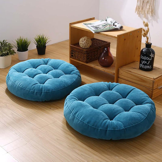 Meditation Floor Pillow Set of 2 Large Round Floor Cushions for Adults Tufted Corduroy Floor Seat Pillows Cushion for Living Room Tatami Yoga,Sky Blue 22x22 Inch - color: Sky Blue, size: 22"Lx22"Wx5"H