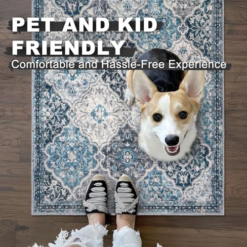 KILOCOCO Washable 3ft Circle Round Rug, 3x3 Non-Slip Soft Circular Area Rugs - color: Blue/Multi, size: 3' (Round)
