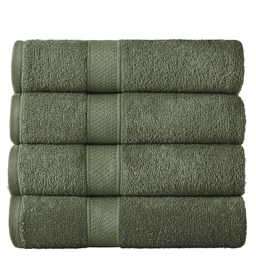 24-Piece Set of Towels, Lightweight 380 GSM Cotton Towels, Quick Drying, Absorbent Hand Towels, Fingertip Towels, Bath Towels, & Washcloths, Olive - color: Olive