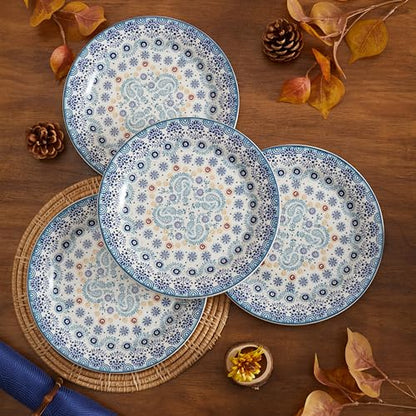 Bico Blue Talavera Salad Plates Set of 4, 8.75 Inch Ceramic Dessert Plates for Salad, Appetizer, Side Dishes, Microwave and Dishwasher Safe, Gift for Housewarming and Thanksgiving - color: Blue Talavera