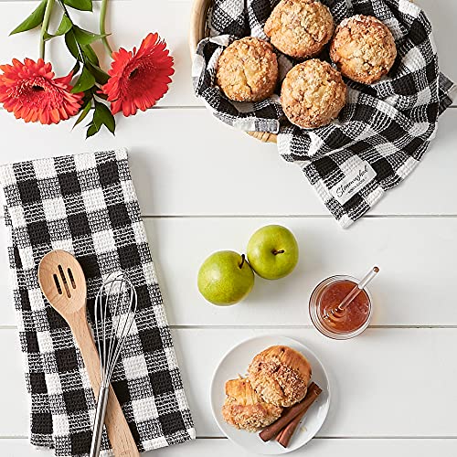DII Washed Waffle Weave Collection, Dishtowel Set, 18x28, Black Check, 2 Piece - color: Black Check
