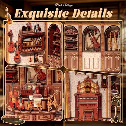 Book Nook Kit - Miniature Kit for Adults Music Store | DIY House 3D Wooden Puzzles Bookshelf Diorama Model Kit Gifts for Women Teenagers (Bach Strings) - style: Bach Strings