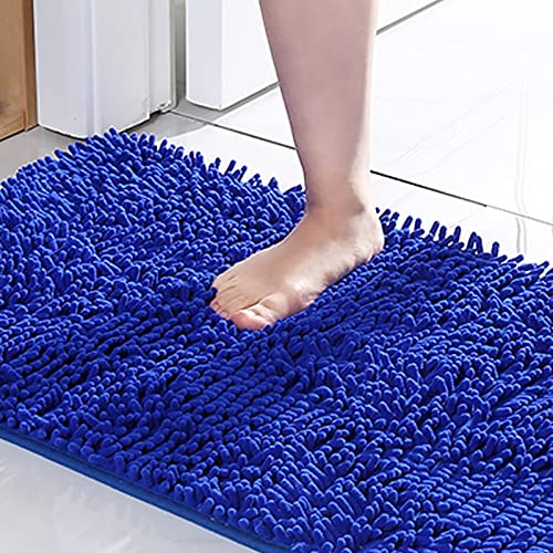 Chenille Bathroom Rugs Mat 24 x 17, Extra Soft Non Slip Water Absorbent Bath Rug, Quick Dry Machine Washable Shaggy Shower Mat, Bath Mat for Bathroom Floor, Home Decor Accessories - color: Navy, size: 1'8" x 2'8" (Rectangular)