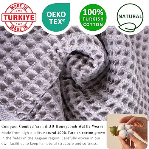 PÜSKÜL 2-Piece Natural 100% Turkish Cotton Waffle Bath Towels Extra-Large | Light Gray, 32x63" Bath Sheet Towel, Soft Absorbent Quick-Dry Lint-Free Premium 3D Honeycomb Weave Oeko-Tex Made in Turkiye - color: Gray