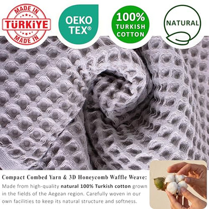 PÜSKÜL 2-Piece Natural 100% Turkish Cotton Waffle Bath Towels Extra-Large | Light Gray, 32x63" Bath Sheet Towel, Soft Absorbent Quick-Dry Lint-Free Premium 3D Honeycomb Weave Oeko-Tex Made in Turkiye - color: Gray