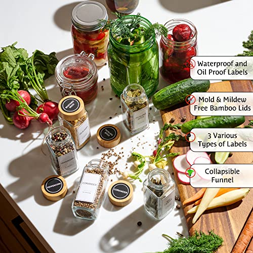 24-Piece Spice Jars Set by Le'raze: Glass Jars with Bamboo Lids, Labels & Funnel, Airtight Kitchen Storage