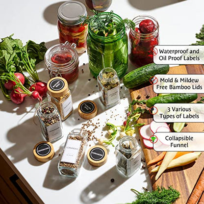 24-Piece Spice Jars Set by Le'raze: Glass Jars with Bamboo Lids, Labels & Funnel, Airtight Kitchen Storage