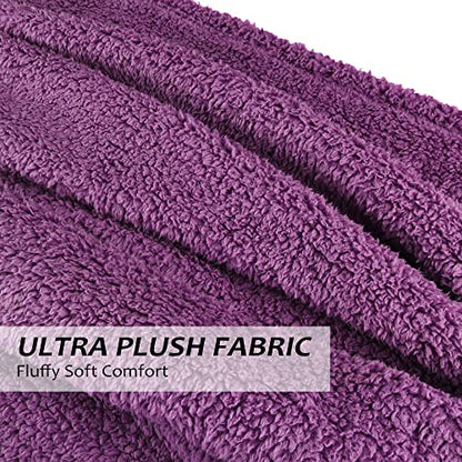 Catalonia Sherpa Throw Blanket, Fuzzy Snuggly Blanket for Camping Traveling Couch Bed, Super Soft, Light Weight, Reversible, All Season Use, Valentine's Day Gift, 50x60 inches - color: Violet