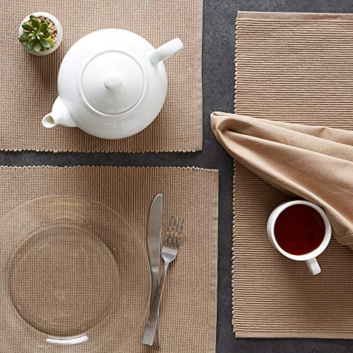 DII Basic Everyday Ribbed Tabletop 100% Cotton, Placemat Set, 13x19, Stone, 6 Piece - color: Stone, size: 13x19"