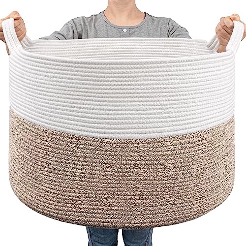 Goodpick Large Woven Basket for Blankets, Nursery & Living Room Decor, 85L | 21.7 x 21.7 x 13.8 In Toy Storage Basket for Nursery, Blanket Basket for Living room, Laundry Basket, Light Brown - color: Light Brown, size: 21.7x21.7x13.8 Inch (Pack of 1)