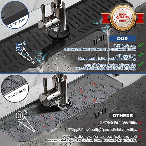 24" Splash Guard Plus Size Silicone Sink Faucet Drying Mat Handle Drip Catcher Tray Dish Sponge Holder Kitchen Accessories Protector Home Organization Gadgets Organizer - size: Black: 23.4"x5.7"