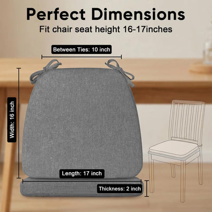 D-Shaped Chair Cushions Set of 1, Chair Pads with Ties, 17" x 16" | 2" Thick Non Slip Seat Cushion for Dining & Kitchen Chairs, 40D Foam, Removable Washable Cover, Grey - color: Grey