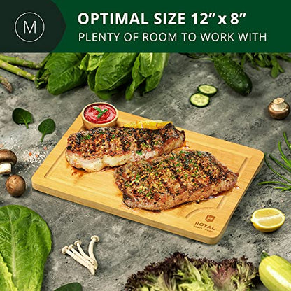 ROYAL CRAFT WOOD Bamboo Cutting Board with Juice Groove - Kitchen Chopping Board for Meat Cheese and Vegetables, Heavy Duty Serving Tray - color: Natural, size: 12"L x 8"W