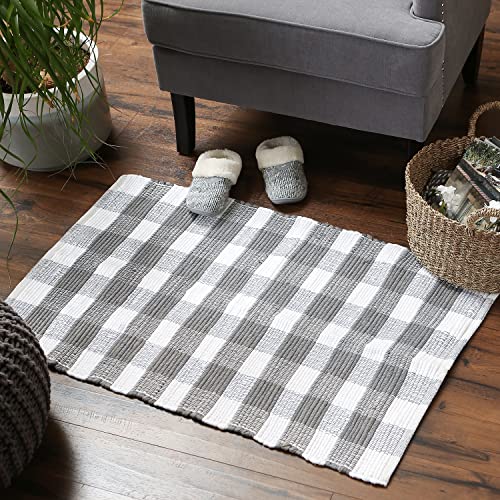 DII Buffalo Check Rug Collection, Hand Dyed Reversible Chindi Rug, 26x40, Gray - color: Grey, size: 2'2" x 3'4" (Rectangular)