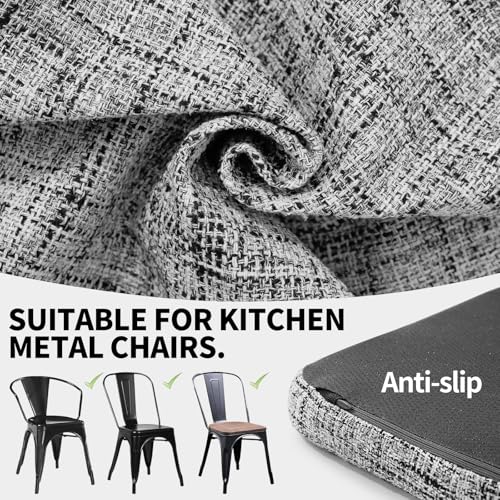 SINOSSO Memory Foam 14" Metal Chair Cushions 4 Pcs, Modern Interwoven Style Magnetic Chair Pads for Dining Kitchen Cafe Bistro Stackable Chair (U-Shape, White-Gray, 4) - color: White