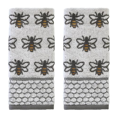 SKL Home Honey Bee Jacquard 100% Cotton 2pc Hand Towel Set, Decorative for Bath/Kitchen/Bar & Gift, White/Gray - color: Honey Bee Jacquard