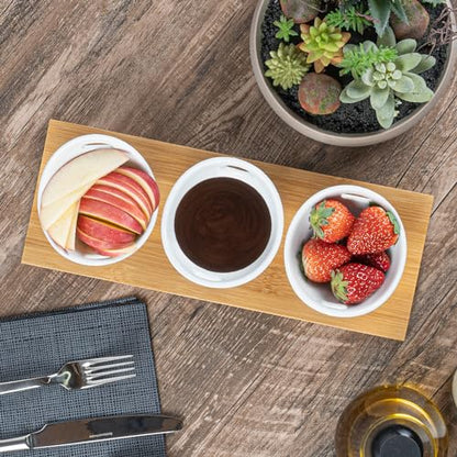 Restaurantware 6 oz Rectangle White Bamboo Porcelain Basket Bowl Set - size: Triple set, style: Basket