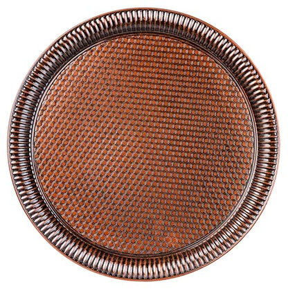 Alisveristime Round Hammered Metal Serving Tray – Ottoman Style, (11.8" Diameter, 12.6 oz) 5 Color Options (Brown) - color: Brown