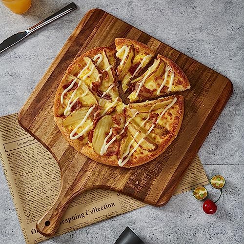 Large Acacia Wood Cutting Board with Handle - Wooden Charcuterie Board, Chopping Board for Kitchen, Meat, Cheese, Vegetable, Fruit and Snack Board, Decorative Serving Board for Counter, 17"x13" - size: 17"L x 13"W