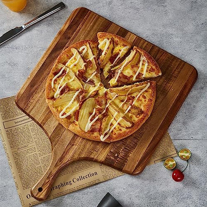 Large Acacia Wood Cutting Board with Handle - Wooden Charcuterie Board, Chopping Board for Kitchen, Meat, Cheese, Vegetable, Fruit and Snack Board, Decorative Serving Board for Counter, 17"x13" - size: 17"L x 13"W